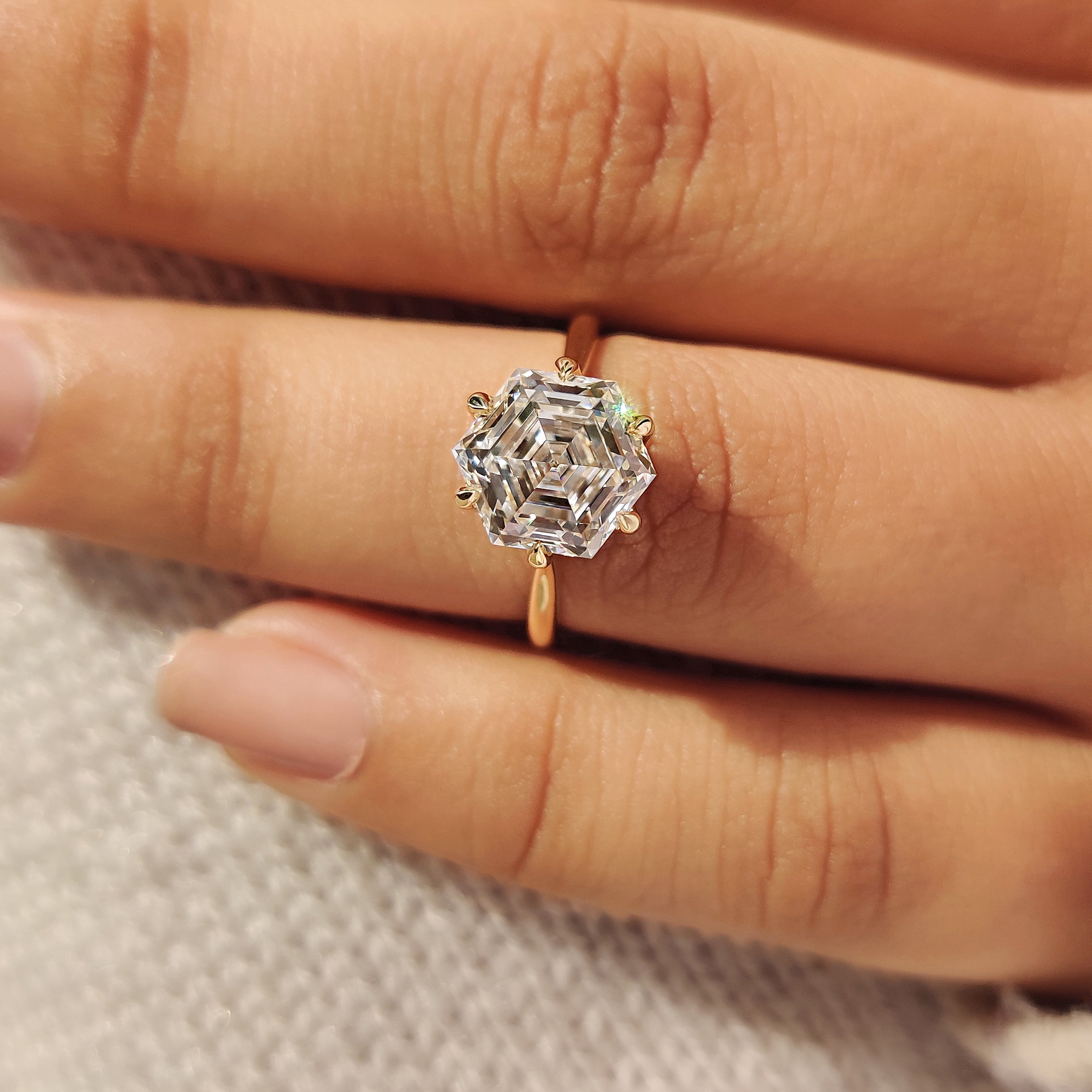 Hexagon Cut Diamond Solitaire Engagement Ring In Tulip Setting Secondary image