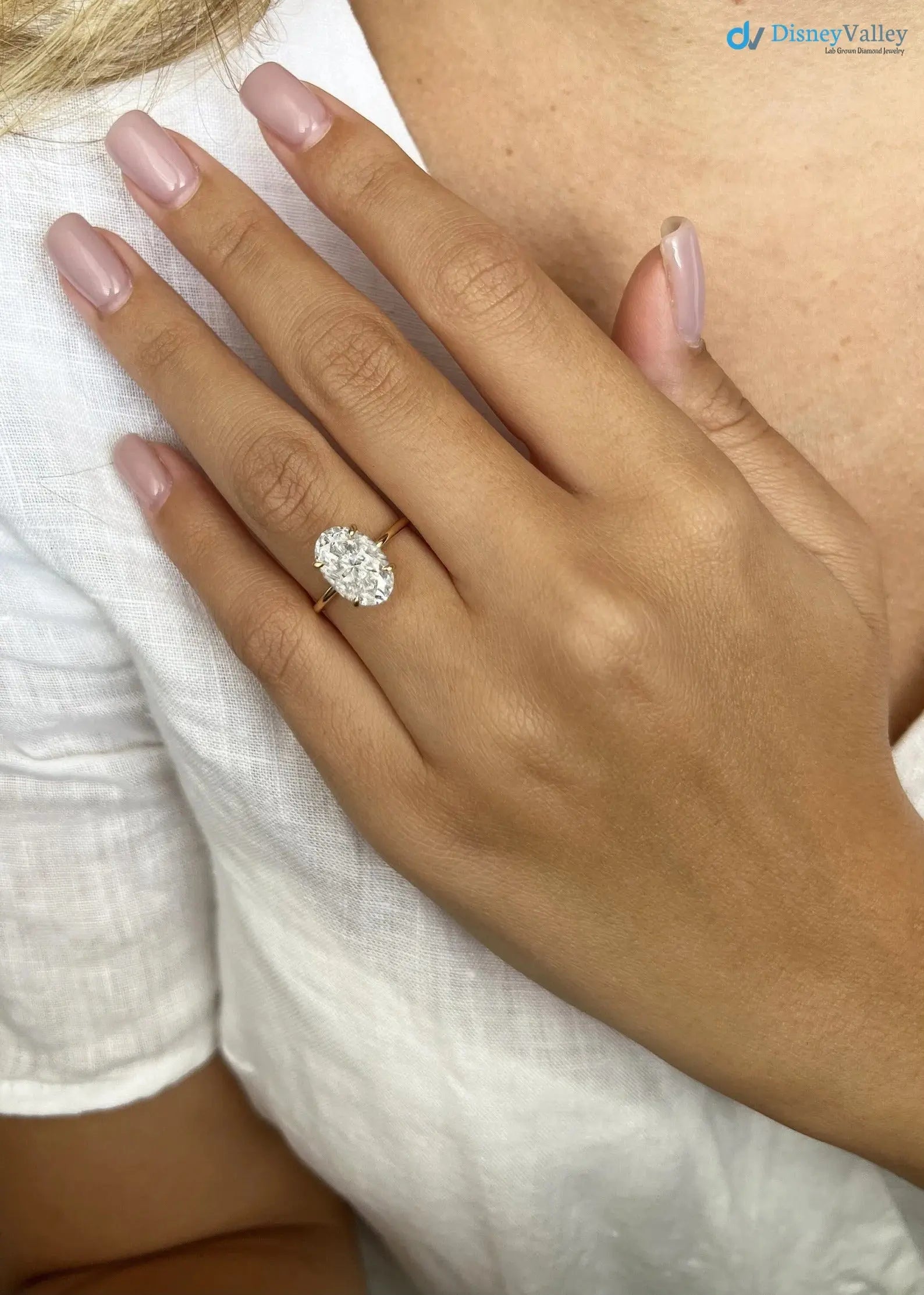 Hidden halo engagement ring 3 carat solitaire oval moissanite ring Secondary image