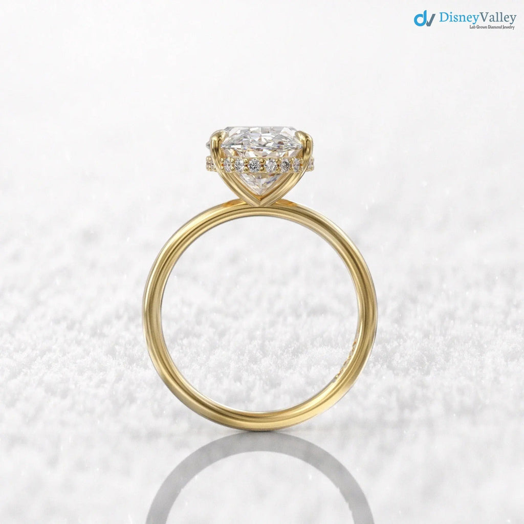 Hidden halo engagement ring 3 carat solitaire oval moissanite ring DisneyValley