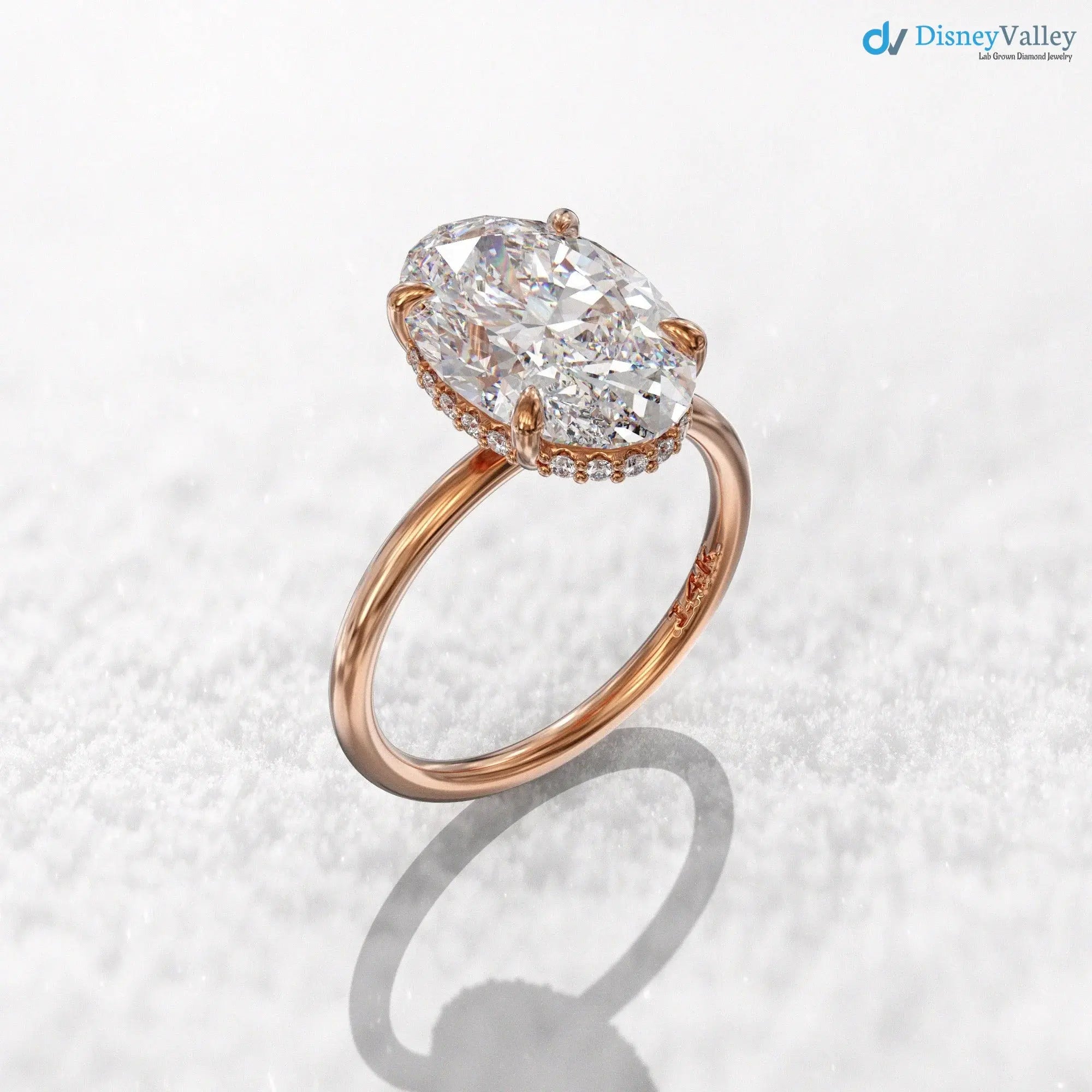 Hidden halo engagement ring 3 carat solitaire oval moissanite ring DisneyValley
