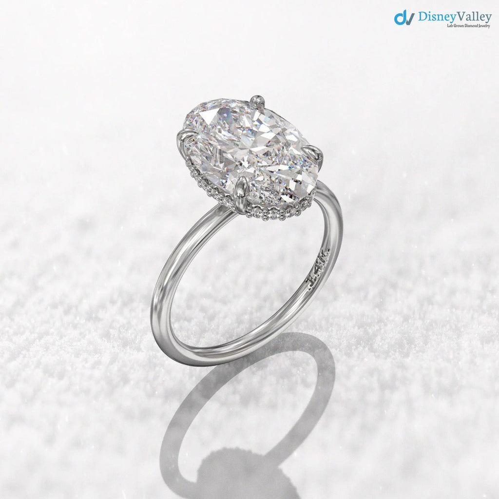 Hidden halo engagement ring 3 carat solitaire oval moissanite ring DisneyValley