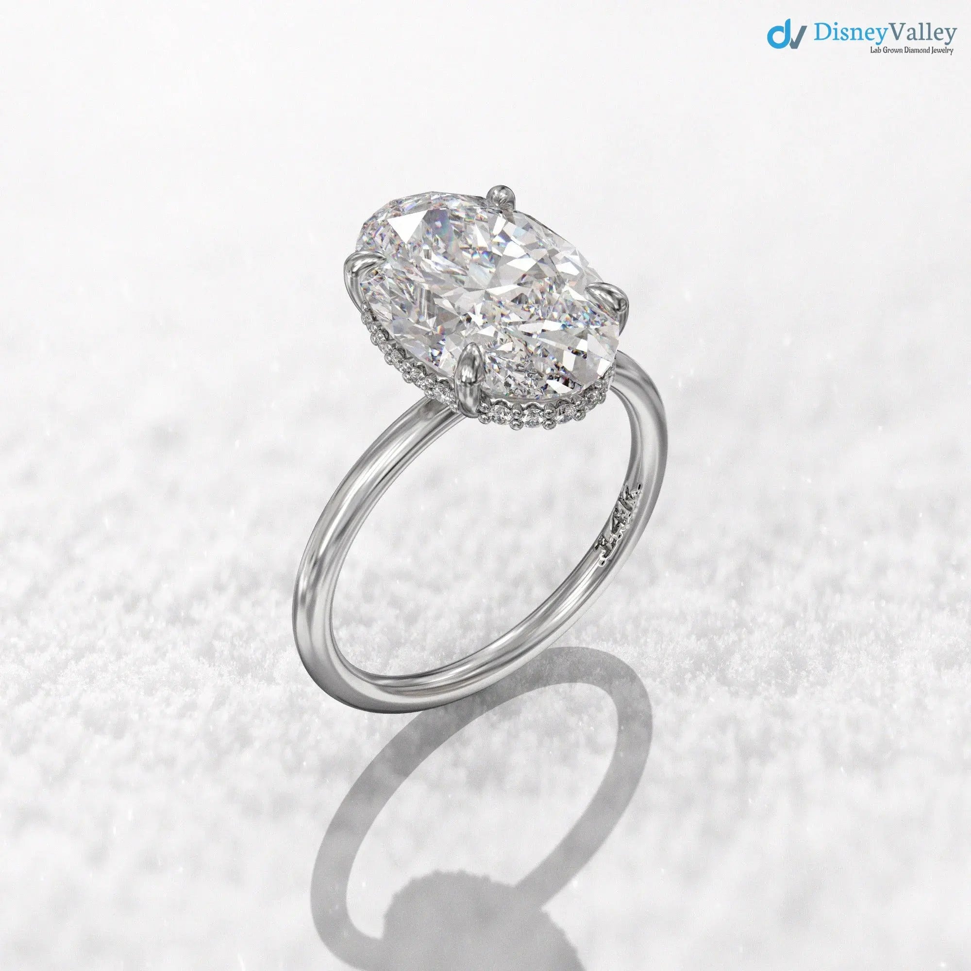Hidden halo engagement ring 3 carat solitaire oval moissanite ring DisneyValley