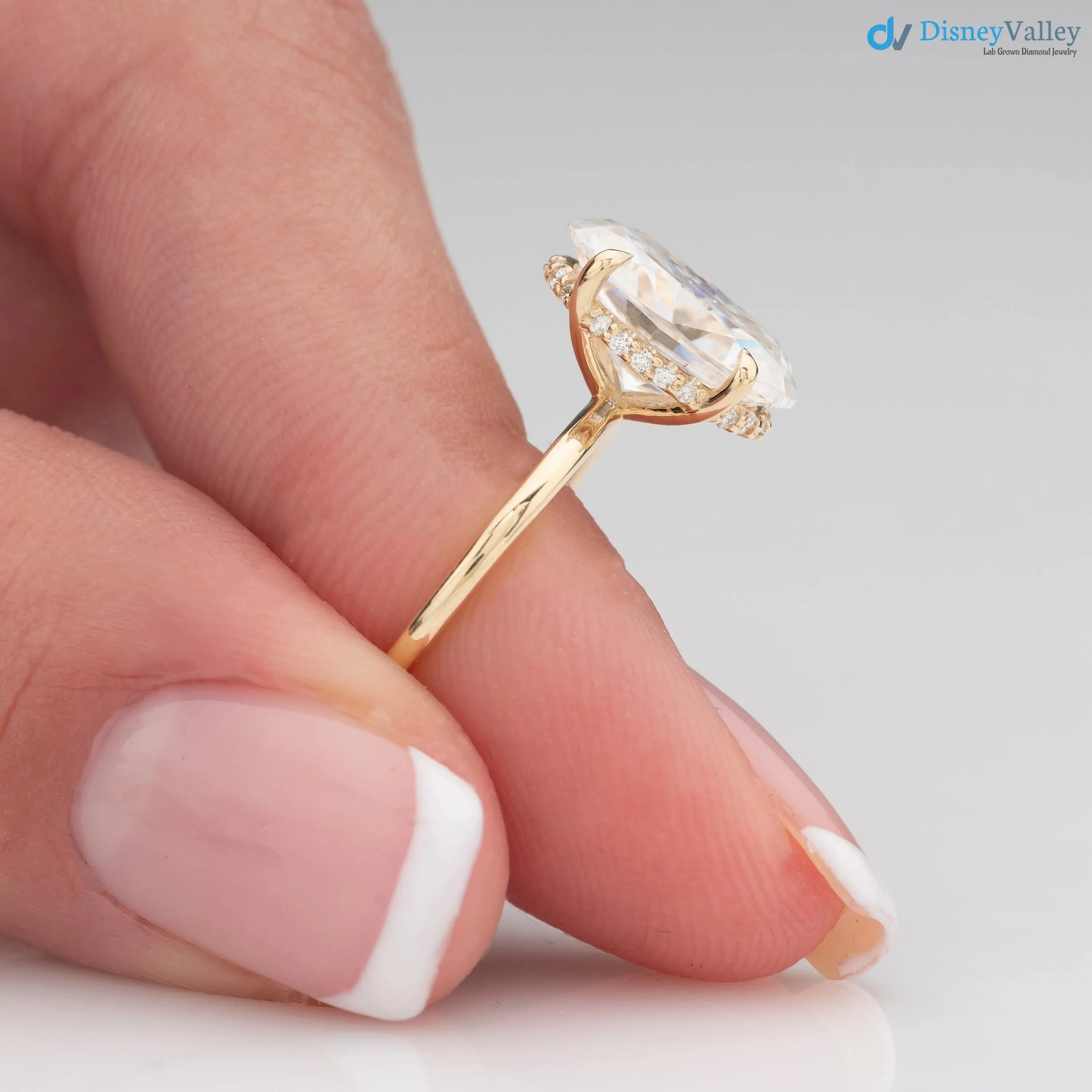 Hidden halo engagement ring 3 carat solitaire oval moissanite ring DisneyValley