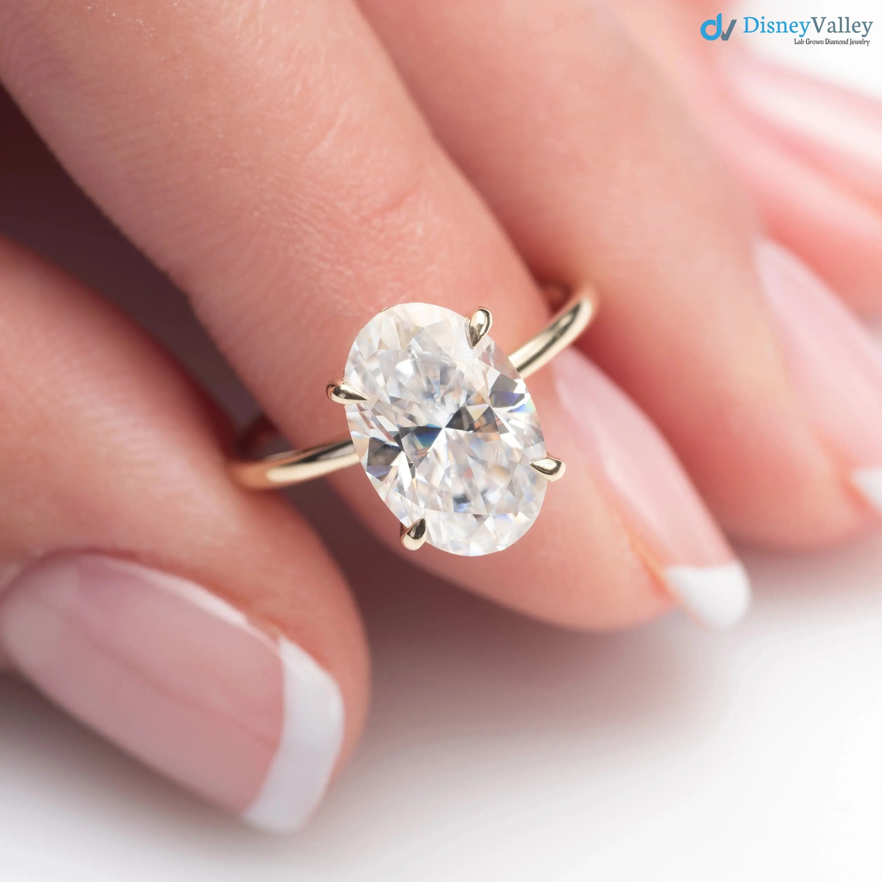 Hidden halo engagement ring 3 carat solitaire oval moissanite ring DisneyValley Main image
