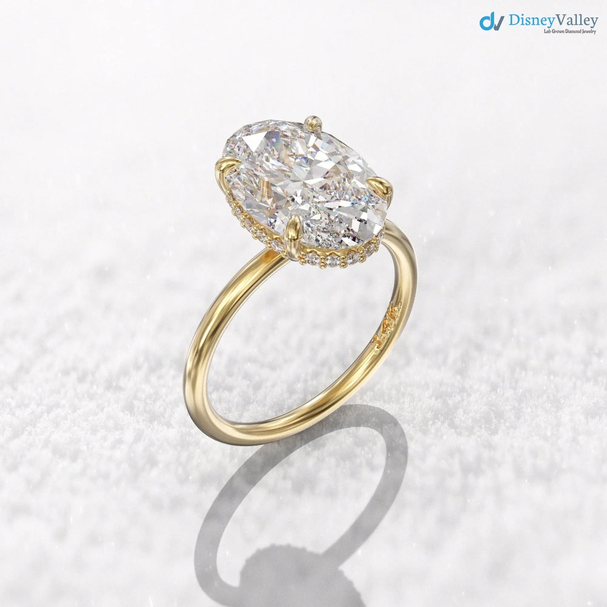 Hidden halo engagement ring 3 carat solitaire oval moissanite ring DisneyValley