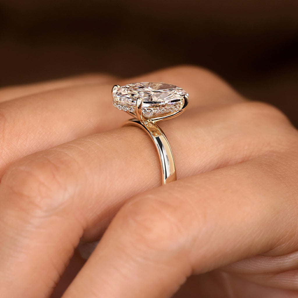 5 - 10 Carat Oval Cut Diamond Hidden Halo Engagement Ring