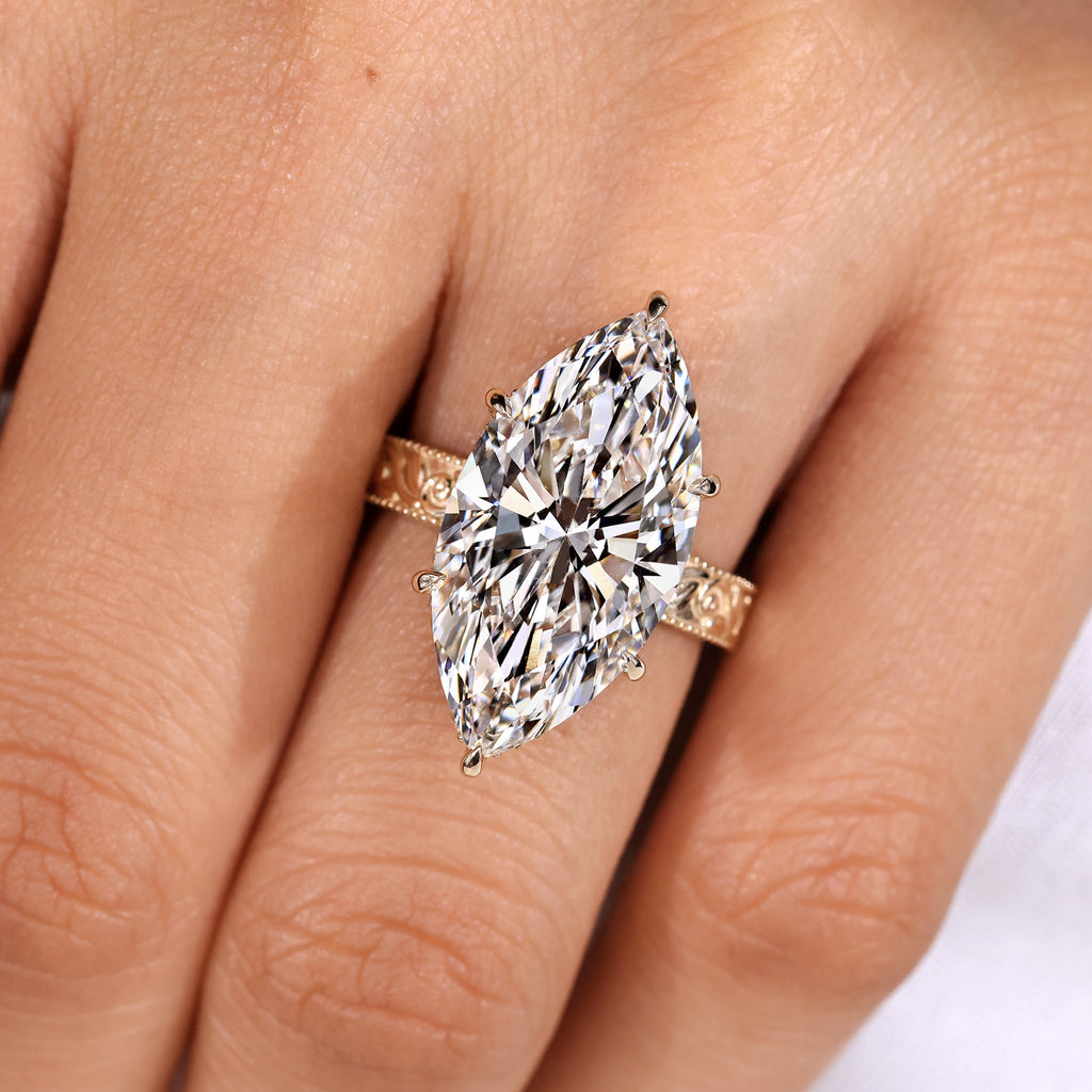 IGI Certified 10-12 Carat Marquise Diamond Ring in Solitaire Style