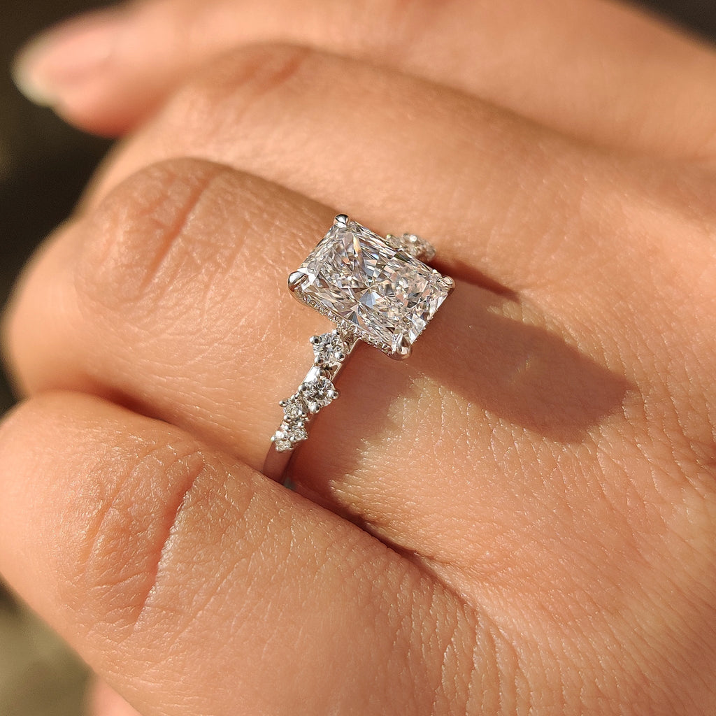 Radiant Cut Diamond Ring in Cluster Setting