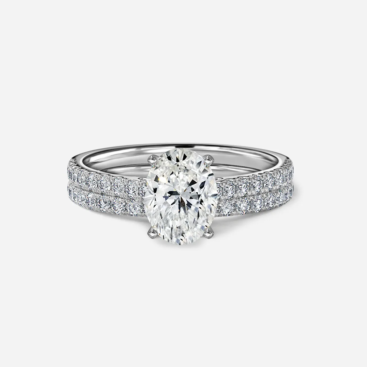 1.0 CT Oval Cut Moissanite Pave Bridal Ring Set Main image