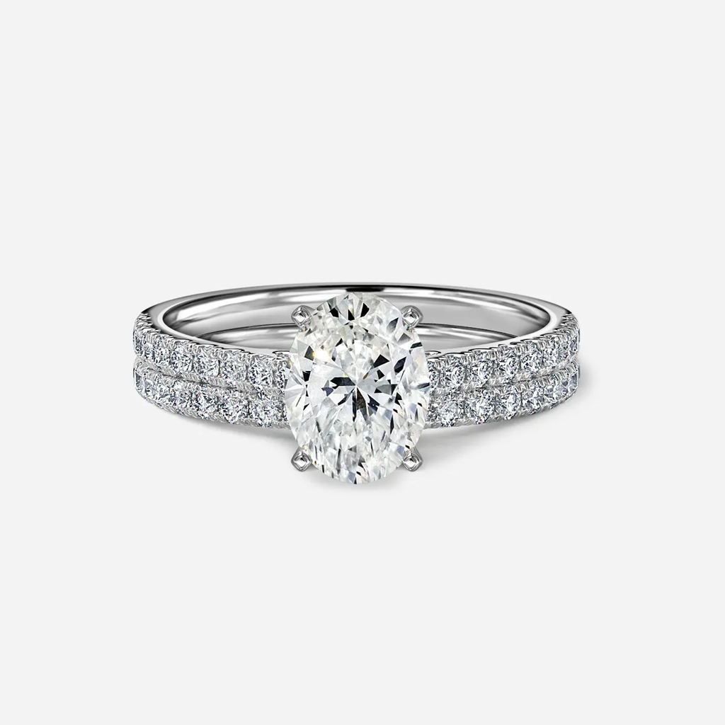 1.0 CT Oval Cut Moissanite Pave Bridal Ring Set