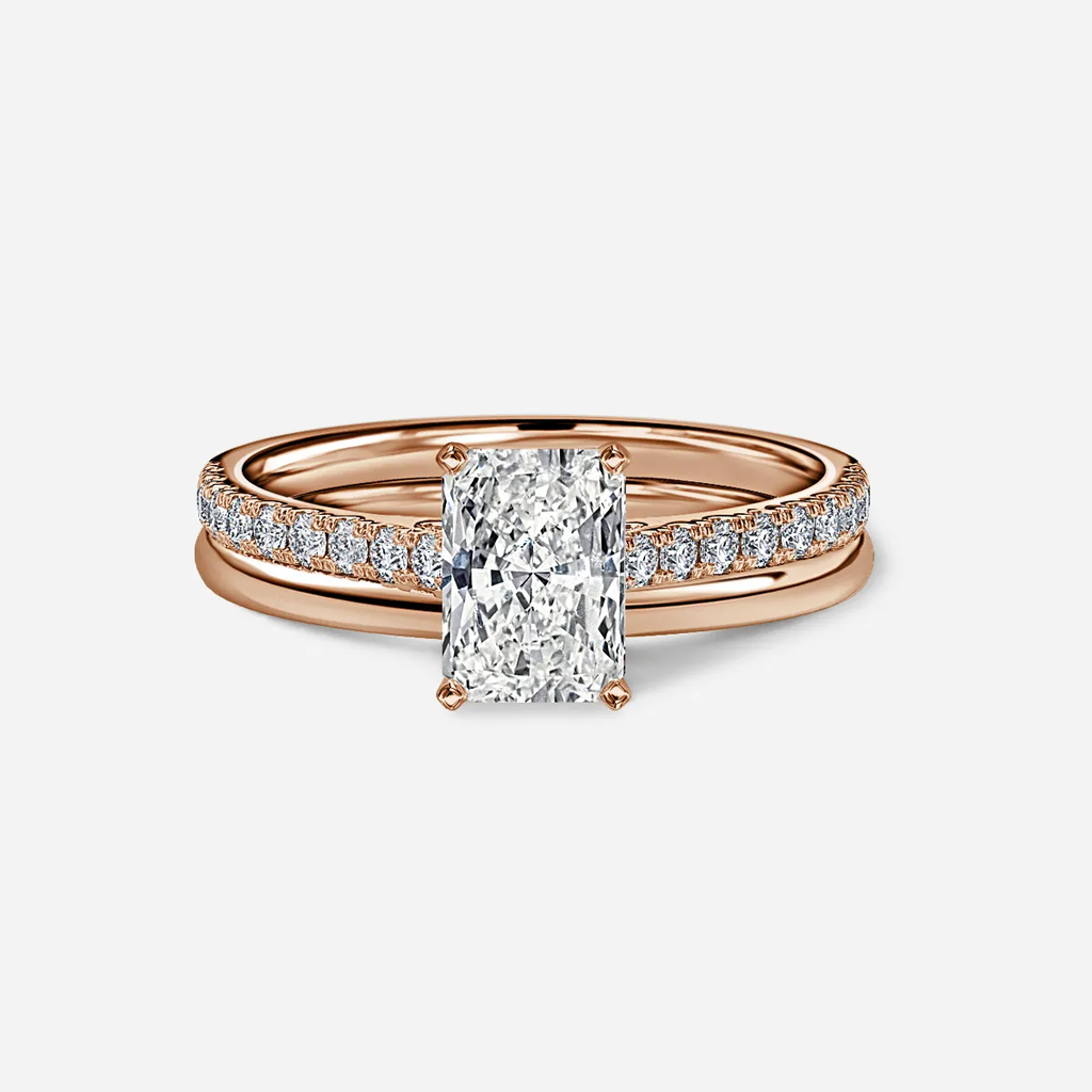 1.0 CT Radiant Cut Moissanite Pave Bridal Ring Set