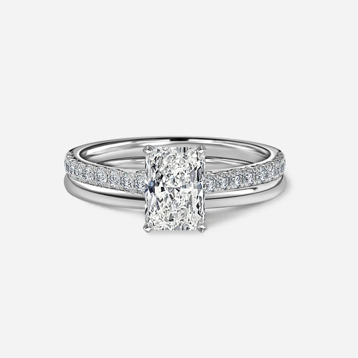 1.0 CT Radiant Cut Moissanite Pave Bridal Ring Set