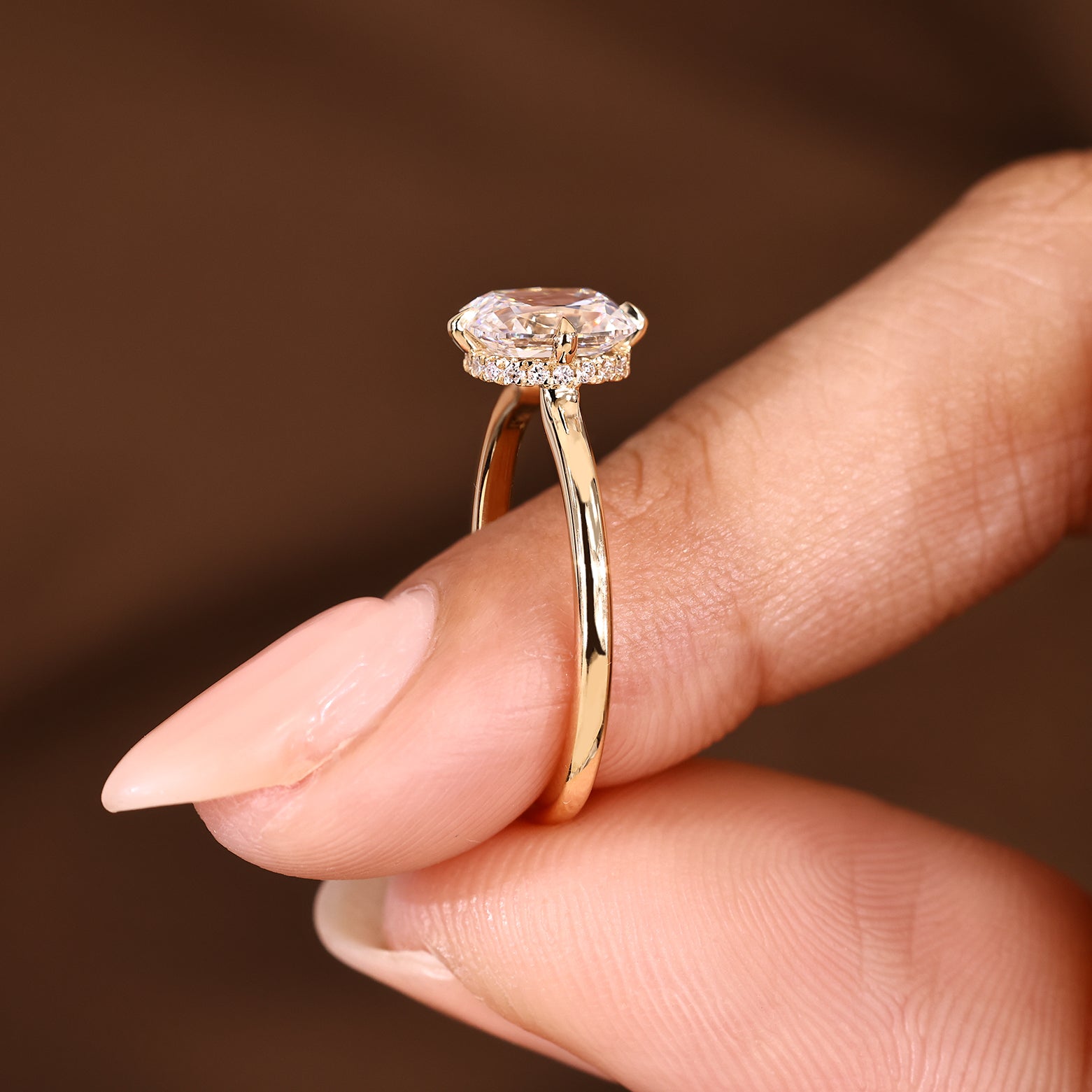 Cushion OMC Cut Hidden Halo Engagement Ring In Solitaire Style