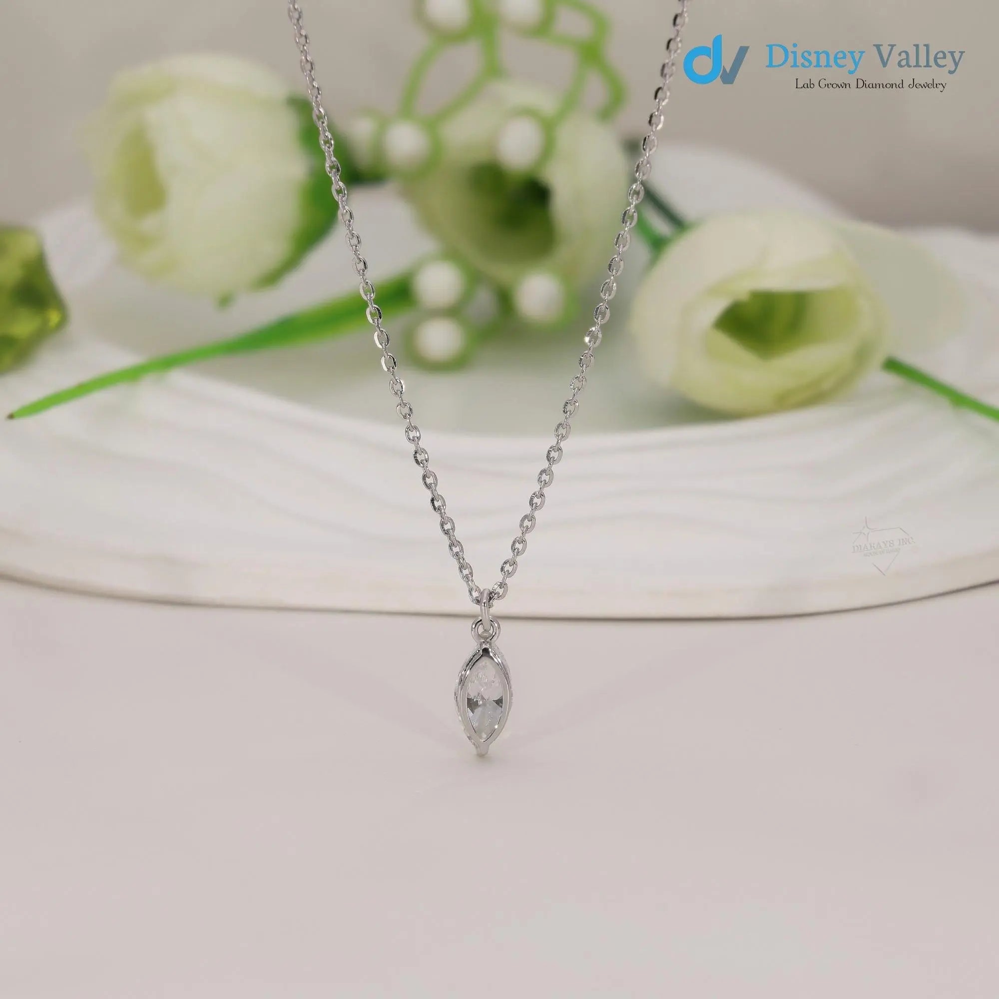 IGI Certified CVD Lab Grown Diamond Pendent Gold Marquise Diamond Necklace - DisneyValley Main image