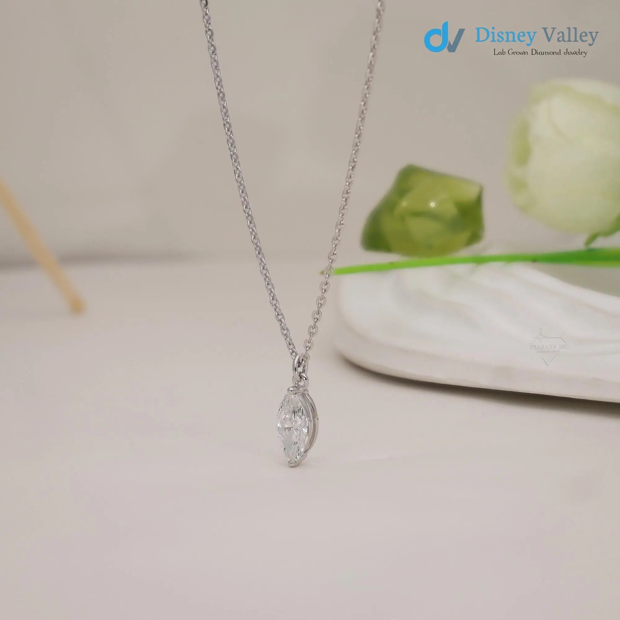 IGI Certified CVD Lab Grown Diamond Pendent Gold Marquise Diamond Necklace - DisneyValley