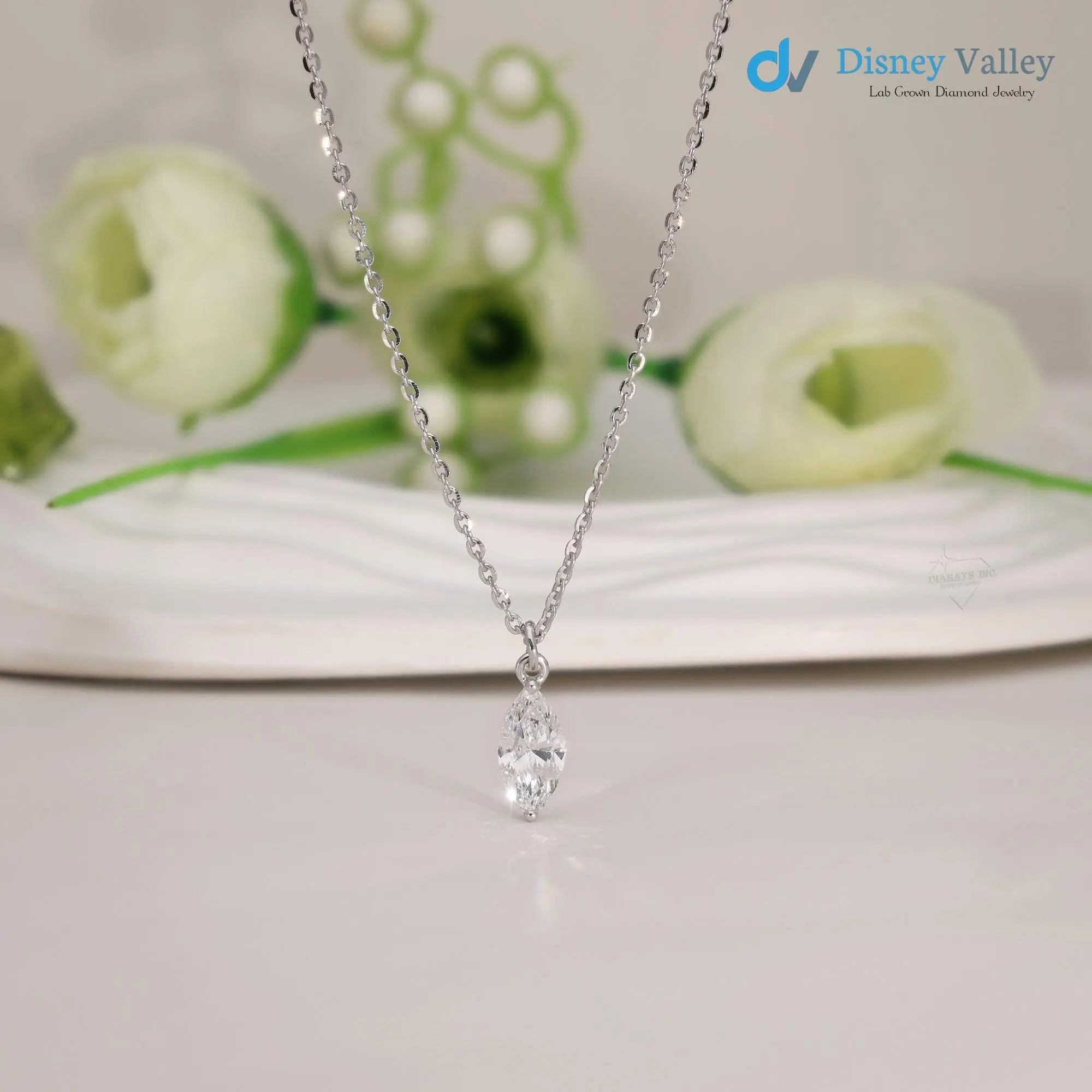 IGI Certified CVD Lab Grown Diamond Pendent Gold Marquise Diamond Necklace - DisneyValley