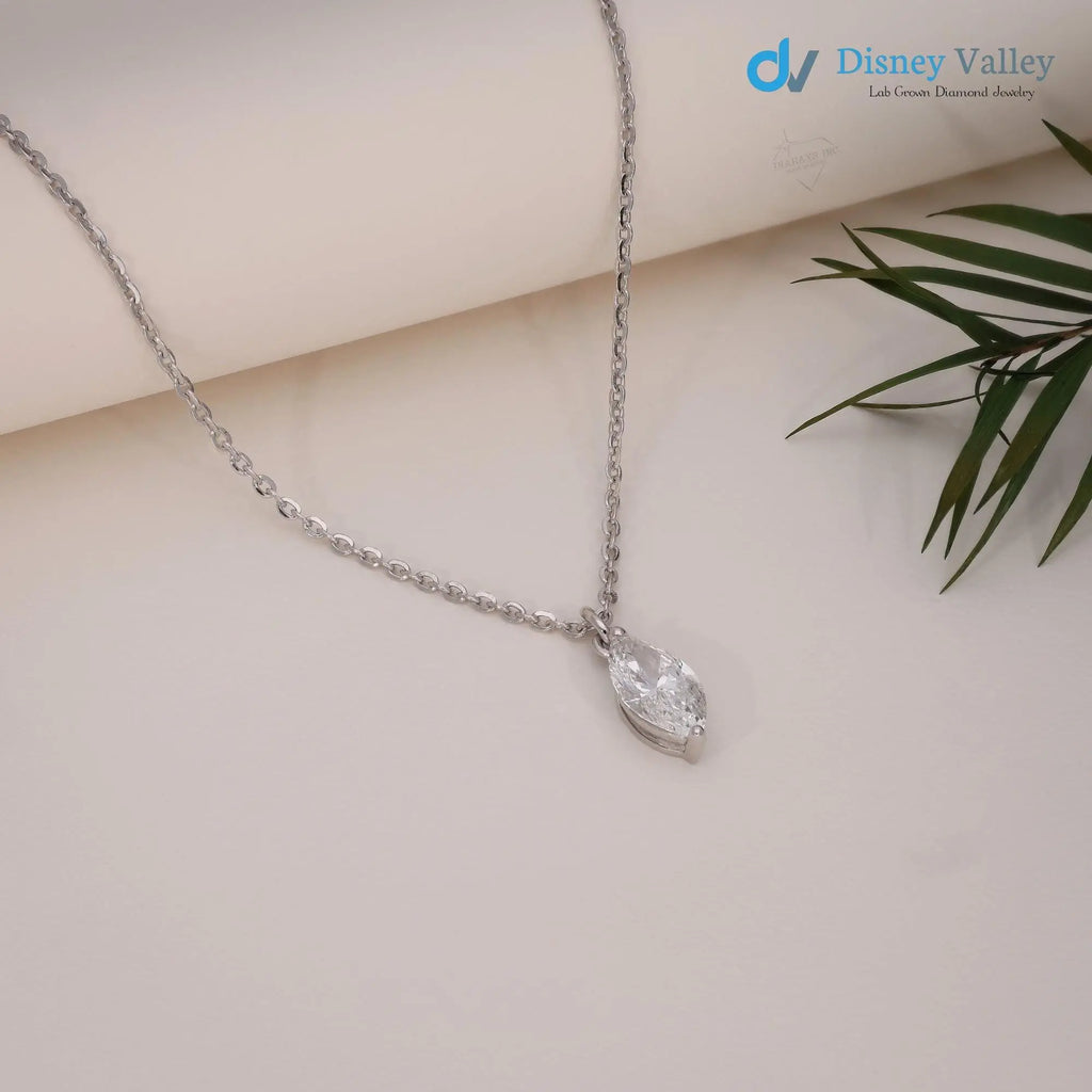 IGI Certified CVD Lab Grown Diamond Pendent Gold Marquise Diamond Necklace - DisneyValley