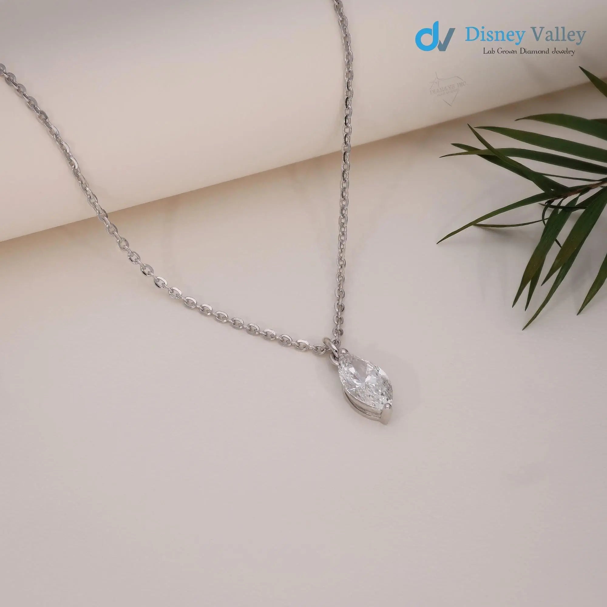 IGI Certified CVD Lab Grown Diamond Pendent Gold Marquise Diamond Necklace - DisneyValley