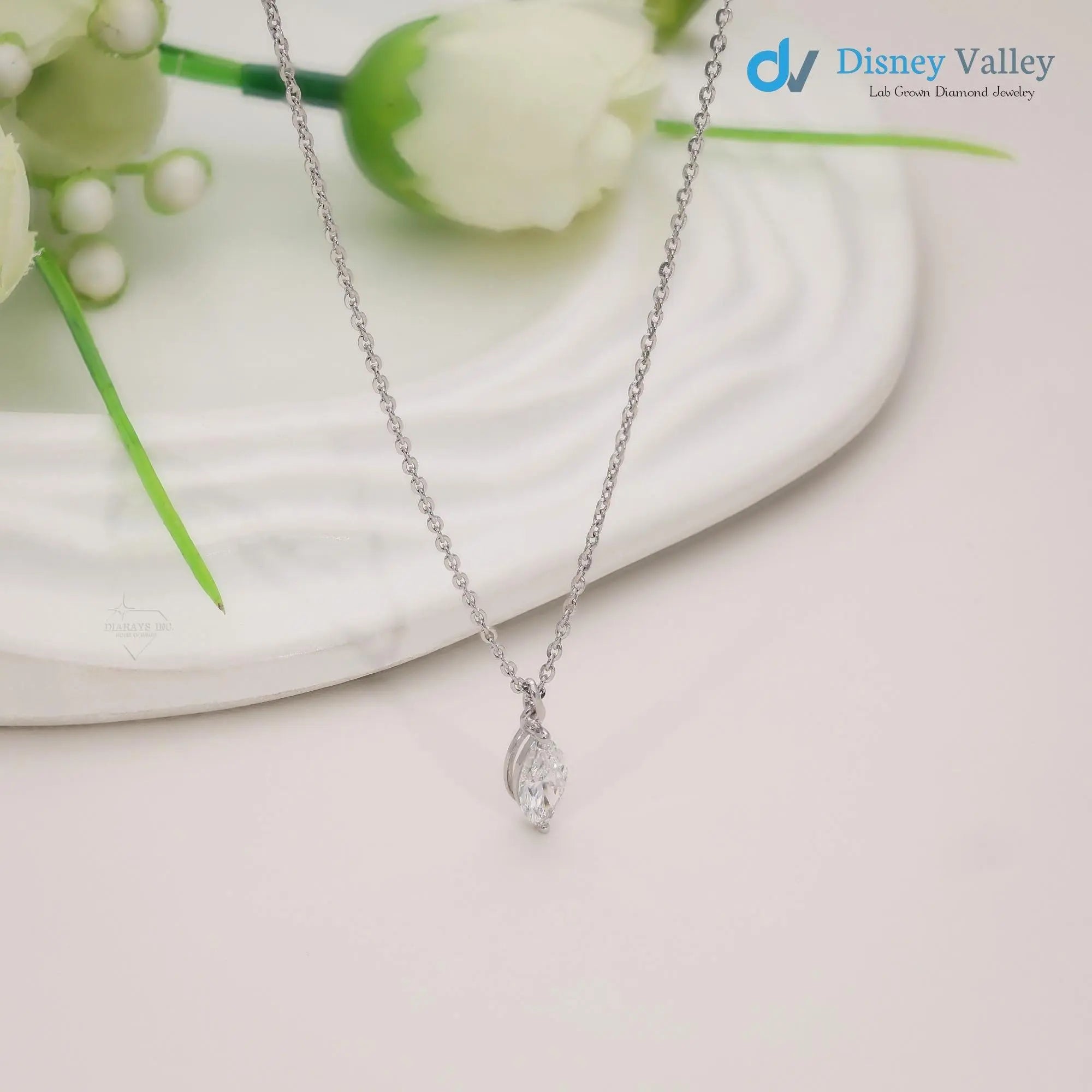 IGI Certified CVD Lab Grown Diamond Pendent Gold Marquise Diamond Necklace - DisneyValley