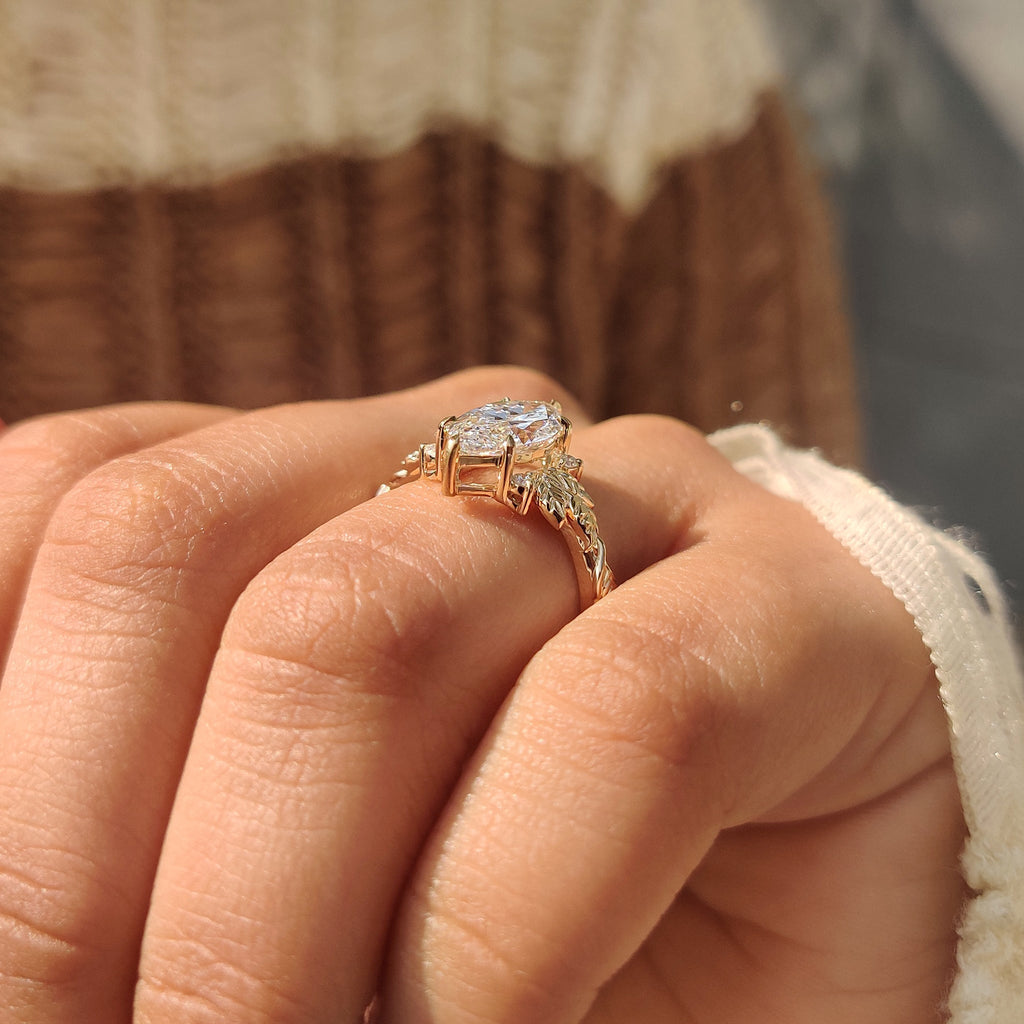 Marquise Diamond Nature Inspired Engagement Ring with Leaf Details