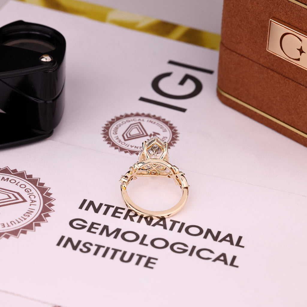 5 - 10 Carat IGI Certified Pear Cut Nature Inspired Engagement Ring