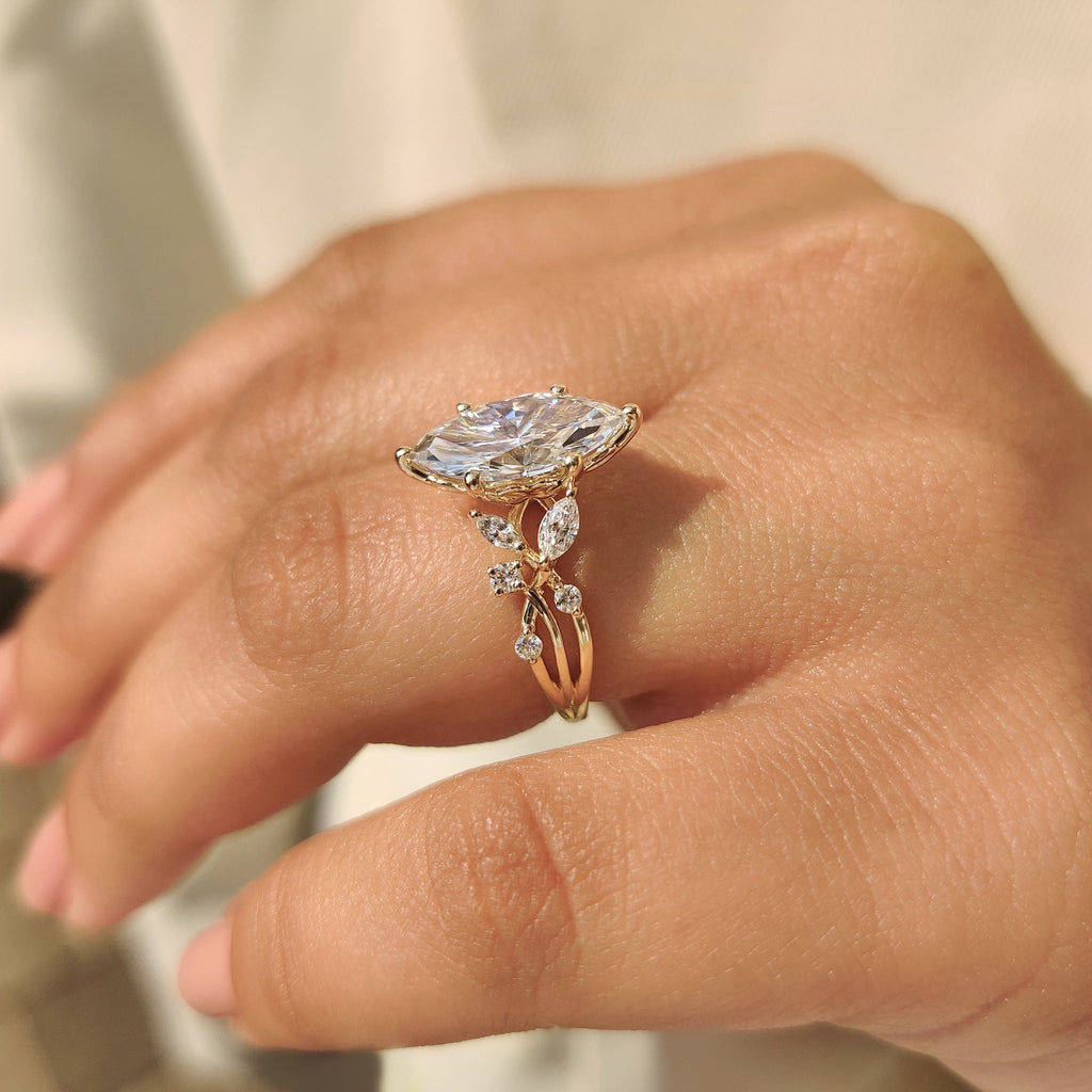 Marquise Diamond Nature Inspired Engagement Ring in Tulip Setting