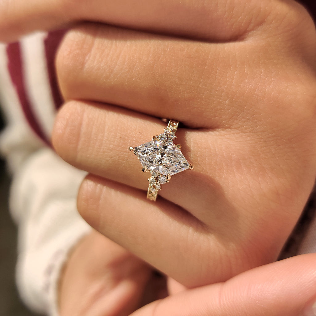 Dutch Marquise Diamond Ring with Hand Engraved Filigree Design