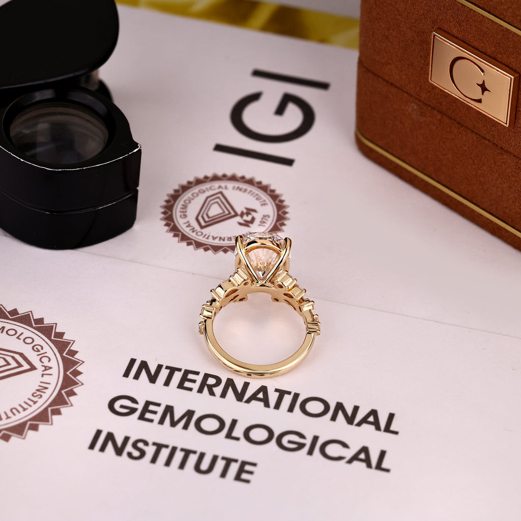 IGI Certified 5 - 7 Carat Oval Cut Diamond Ring in Cluster Setting