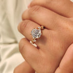 Old Mine Emerald Cut Nature Inspired Ring in Leaf Style Prong