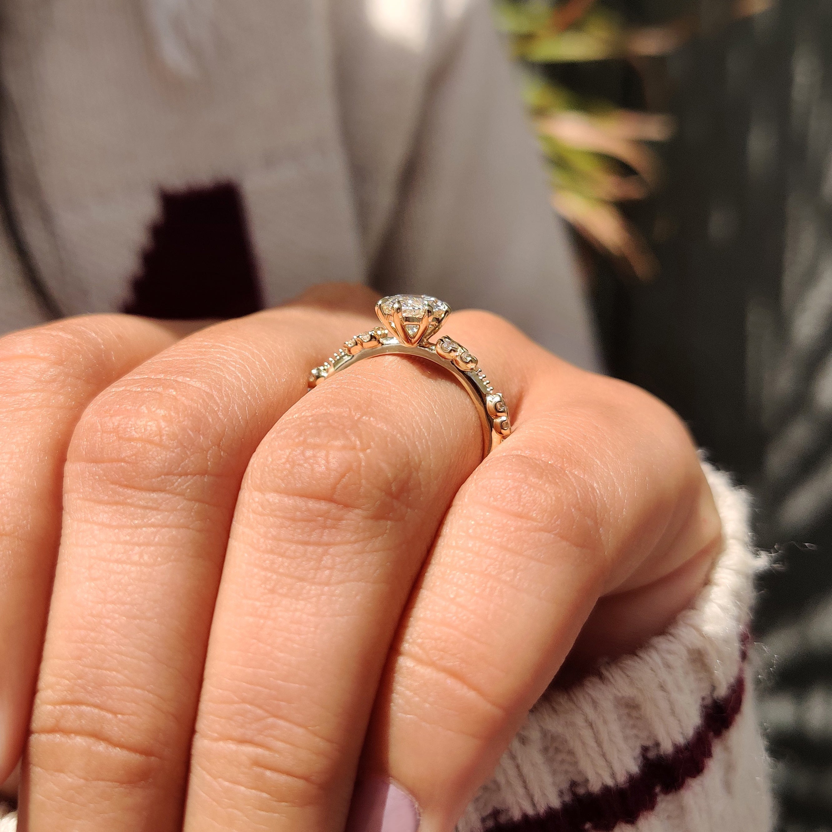 Vintage Style Marquise Lab Grown Diamond Ring with Milgrain Details