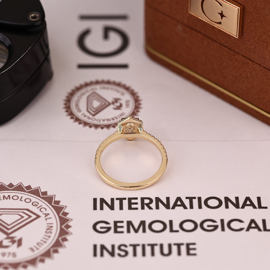Oval Diamond Ring - Hexagon Halo Style