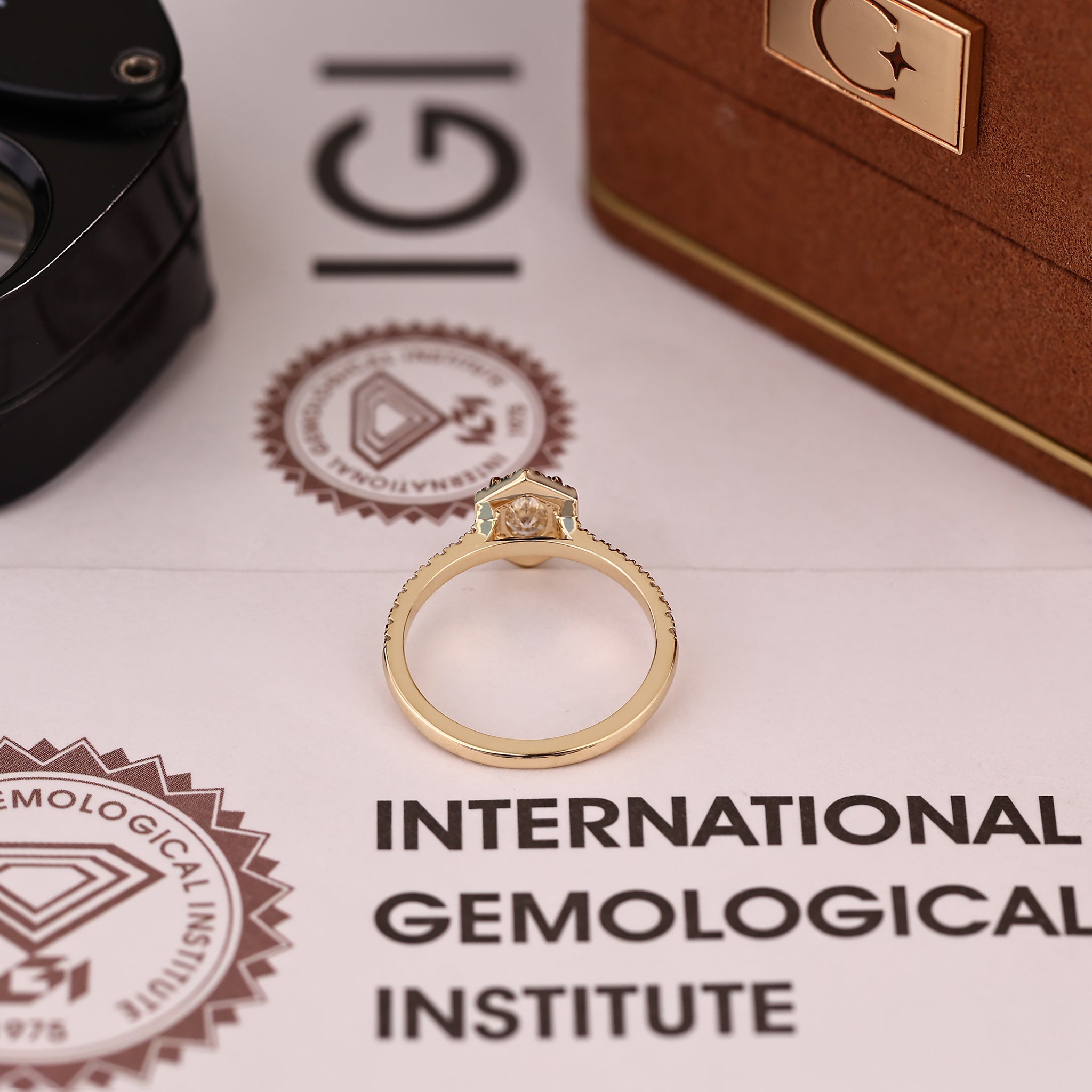 Oval Diamond Ring - Hexagon Halo Style