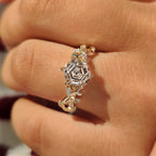 Nature Inspired Hexagon Cut Engagement Ring in Cluster Setting
