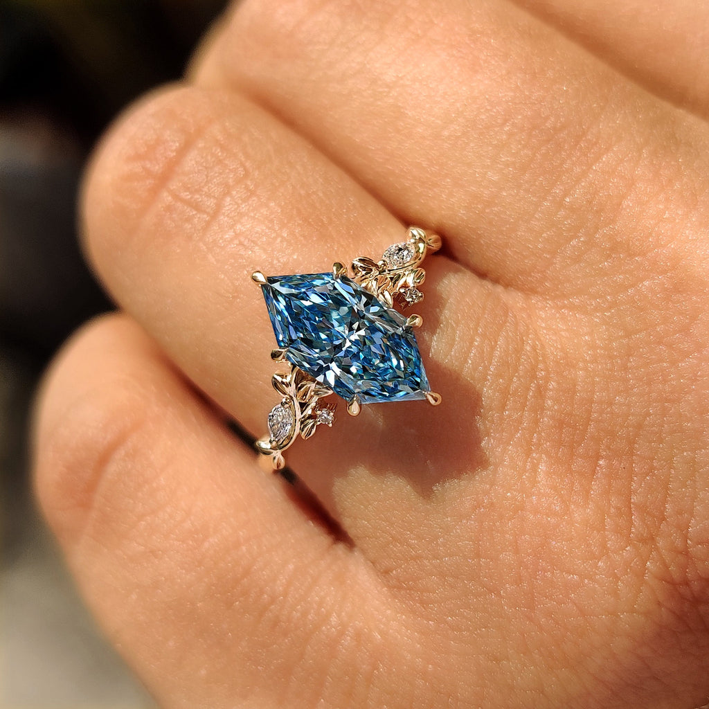 Blue Dutch Marquise Nature Inspired Engagement Ring With Side Stone