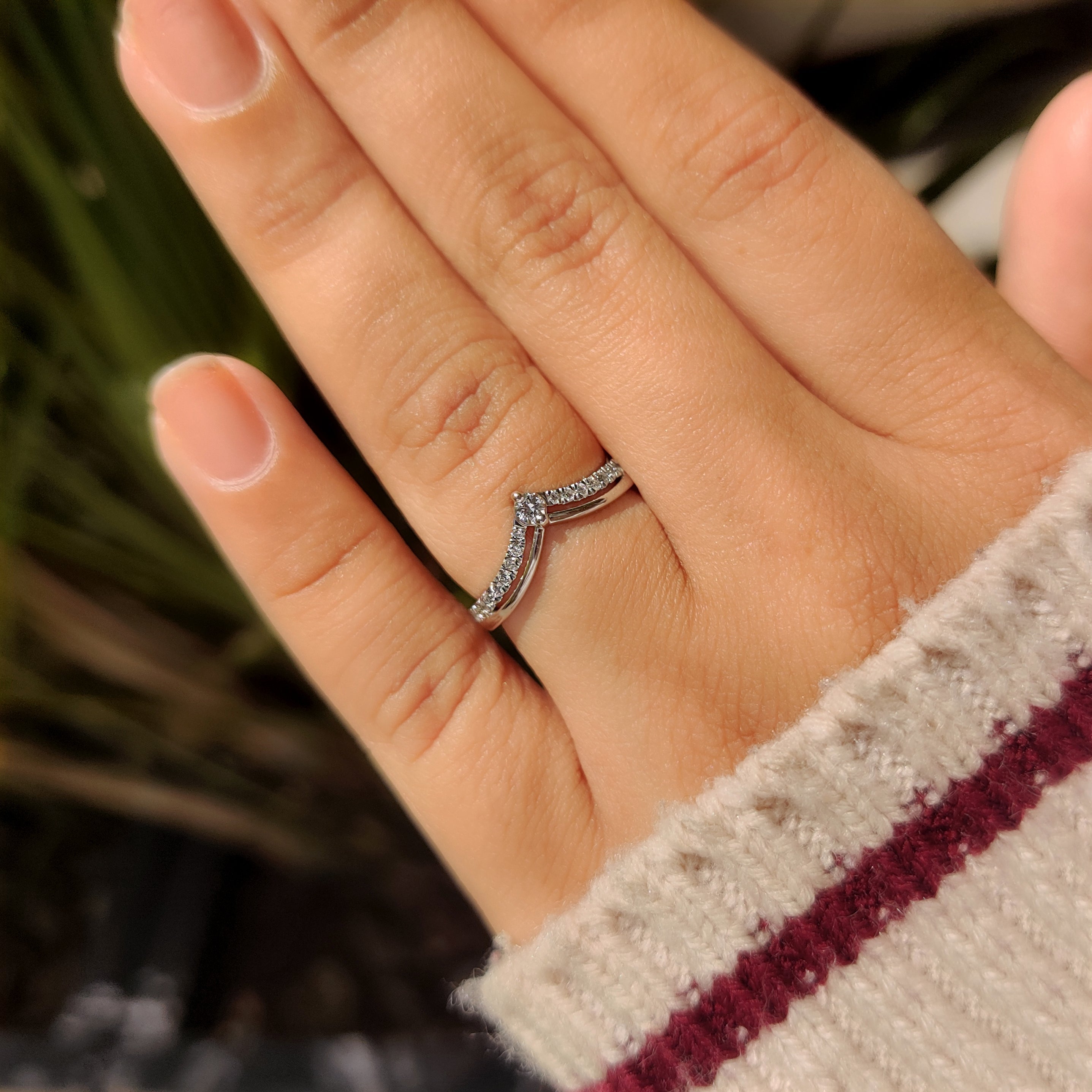 Round Diamond Wedding Band In Chevron Style