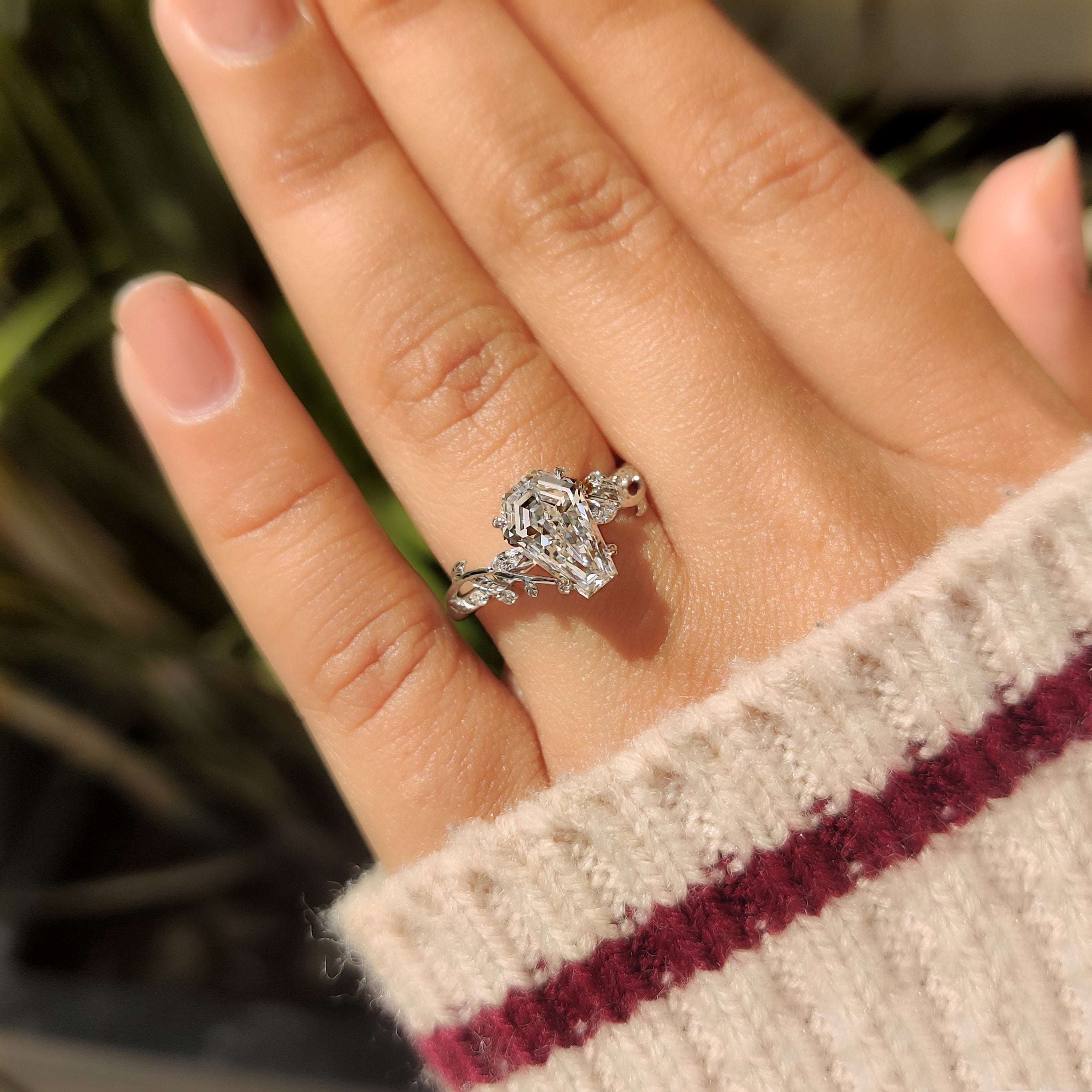 Nature Inspired Style Coffin Cut Engagement Ring