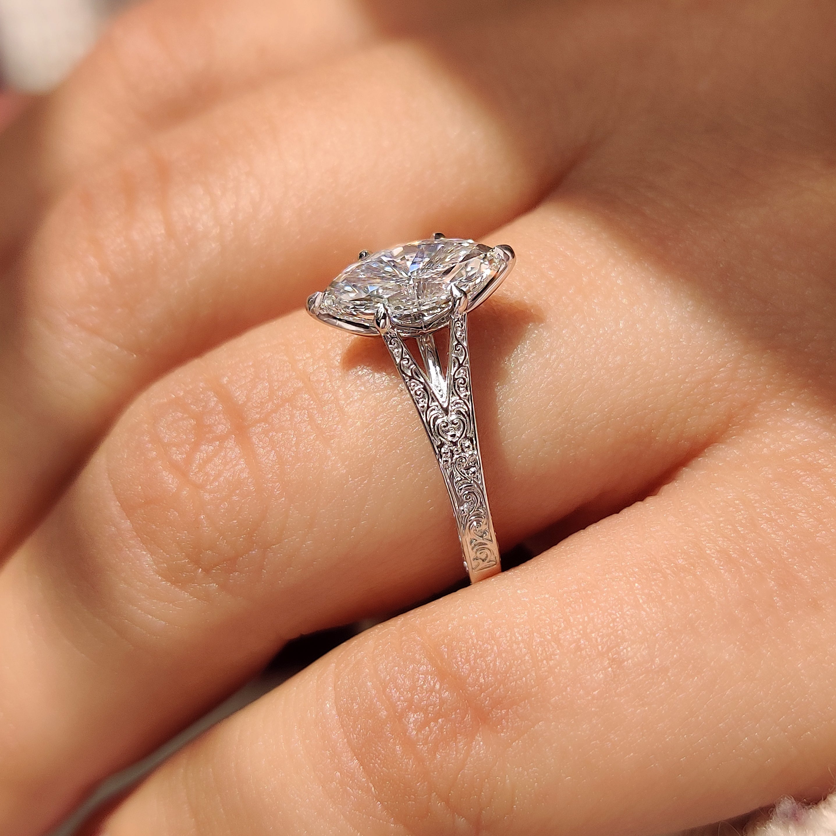 Split Shank Marquise Cut Engagement Ring in Solitaire Style