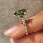 Green Dutch Marquise Engagement Ring with Milgrain Details