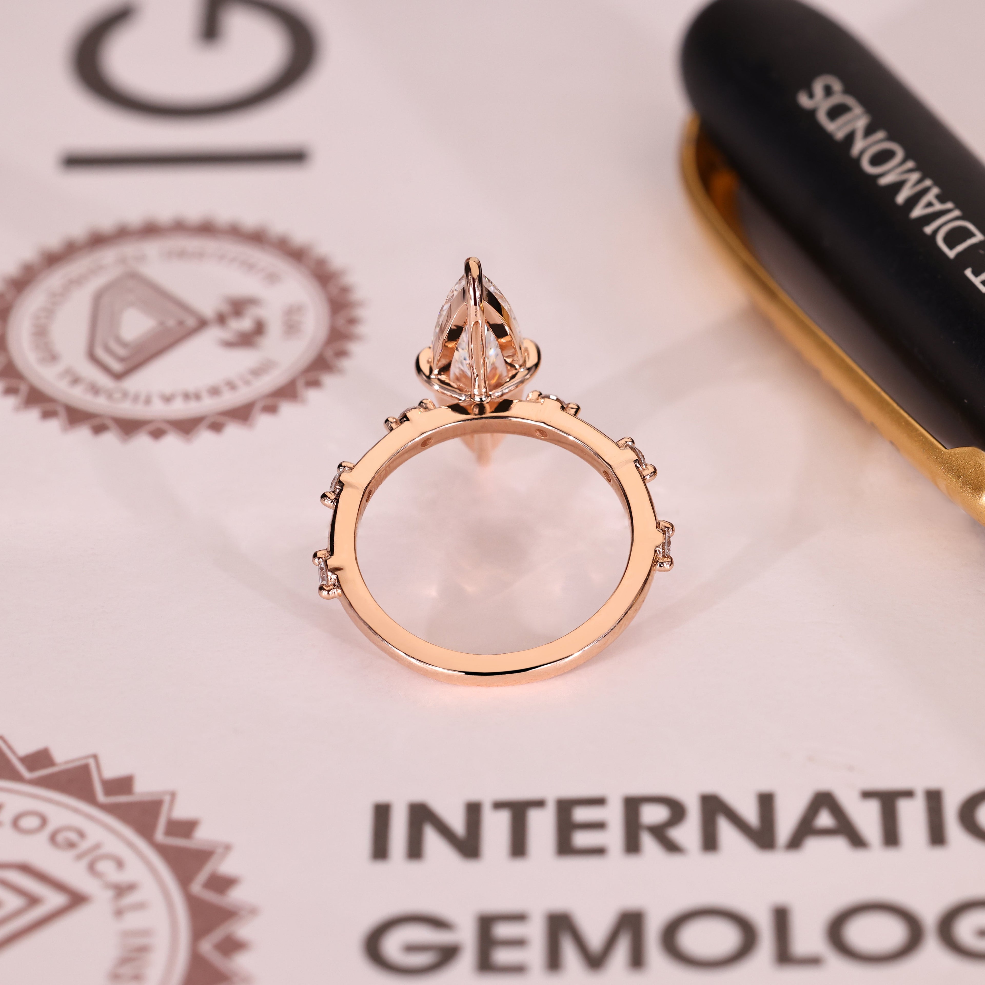 Elongated Marquise Engagement Ring In Distance Pave Style