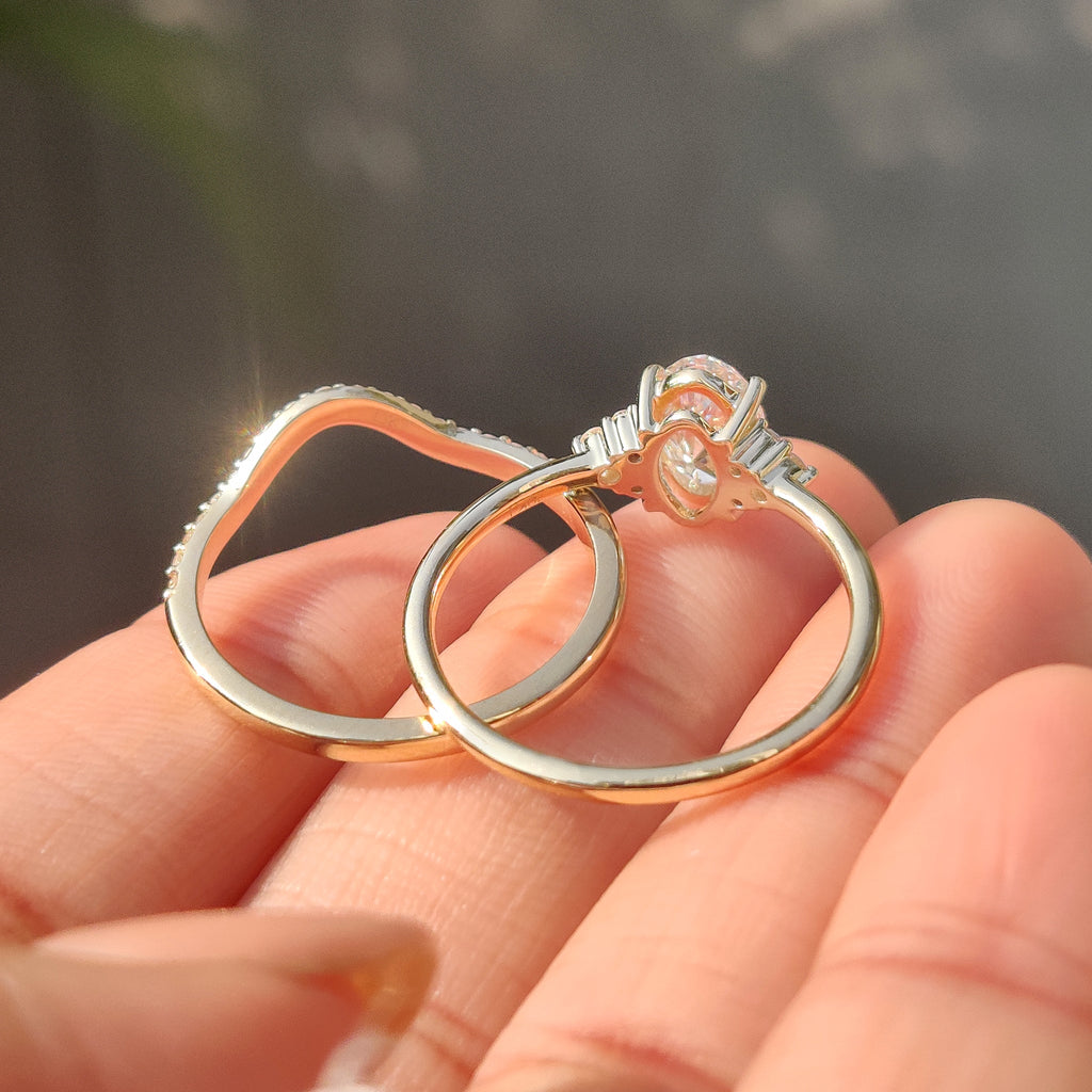 Oval Engagement Ring with Wedding Band in Half Eternity Style