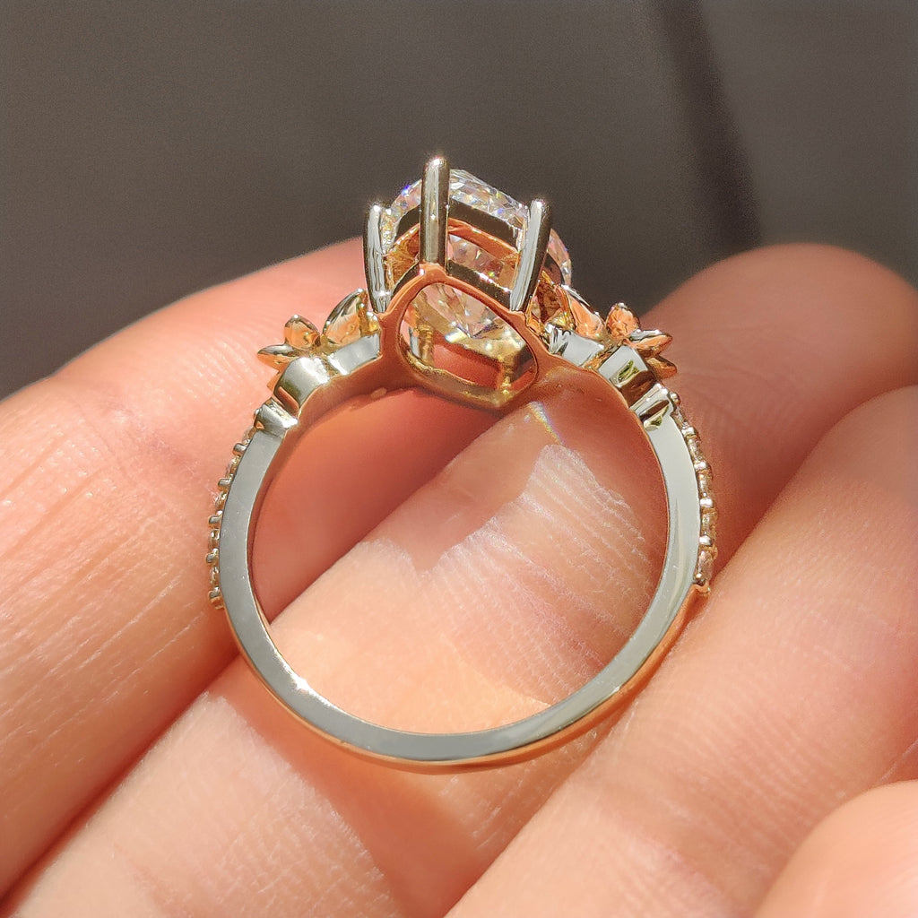 Nature Inspired Marquise Diamond Ring in Flower Detailing