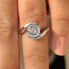 Solitaire Portuguese Cut Diamond Ring in Half Bezel