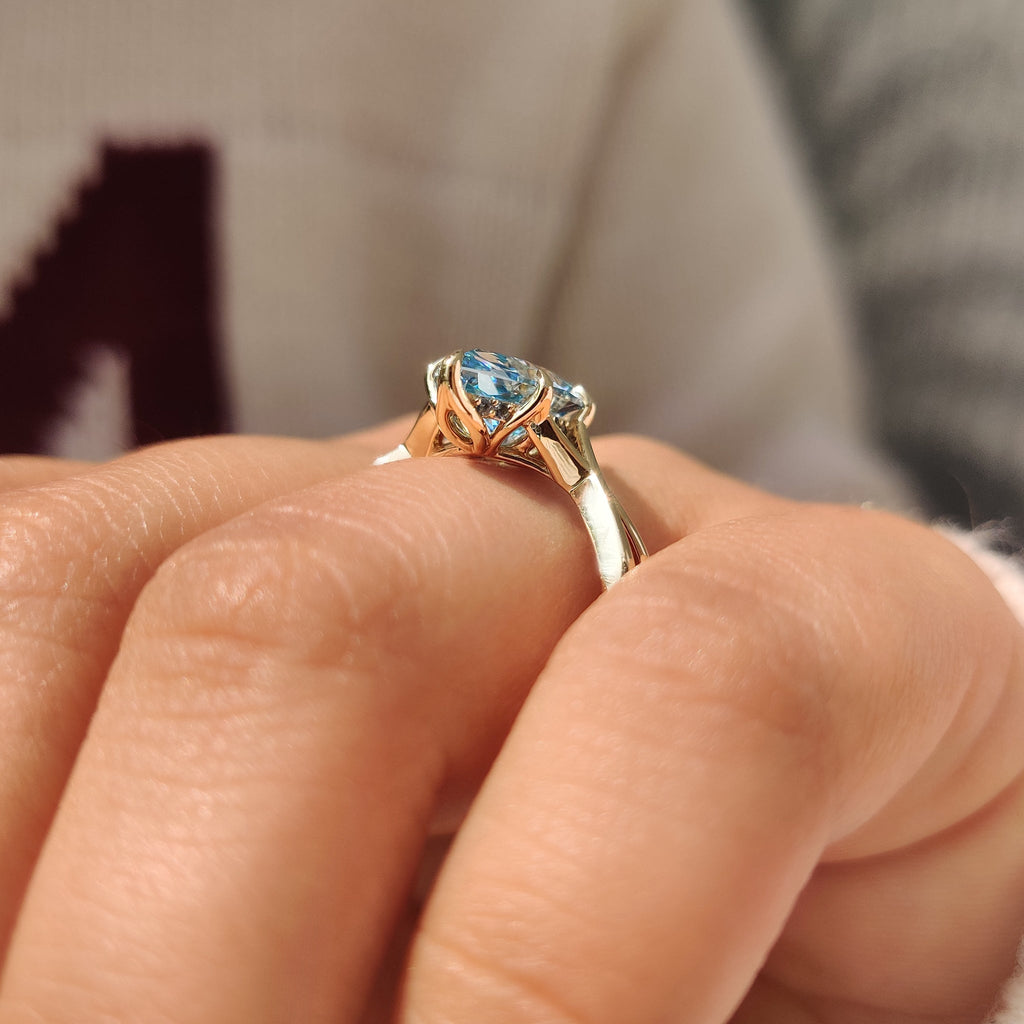 Blue Dutch Marquise Engagement Ring In Hidden Halo Style