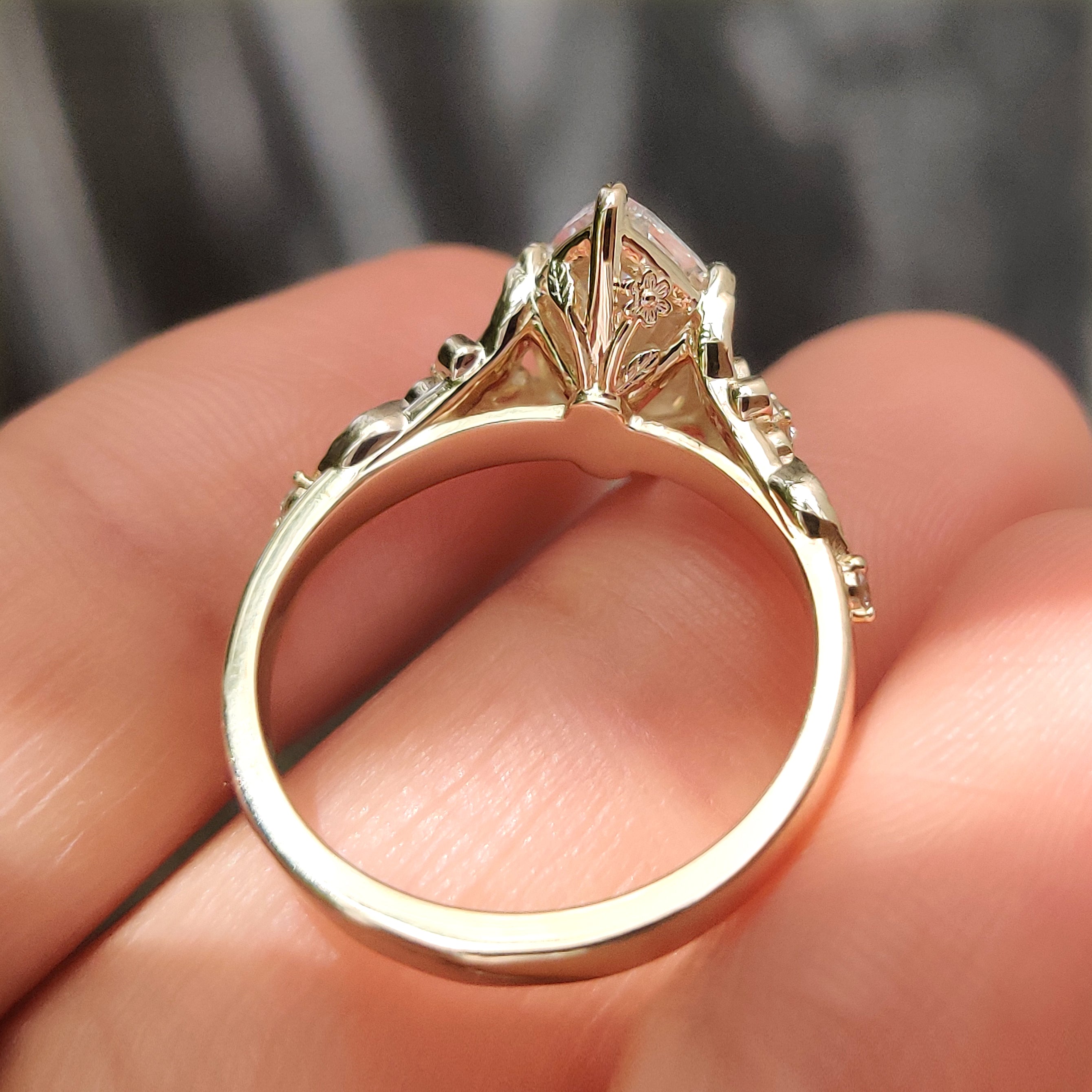 Flower Design Marquise Cut Diamond Ring In Vintage Style