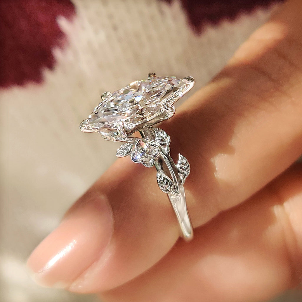 Nature Inspired Marquise Cut Engagement Ring in Floral Details