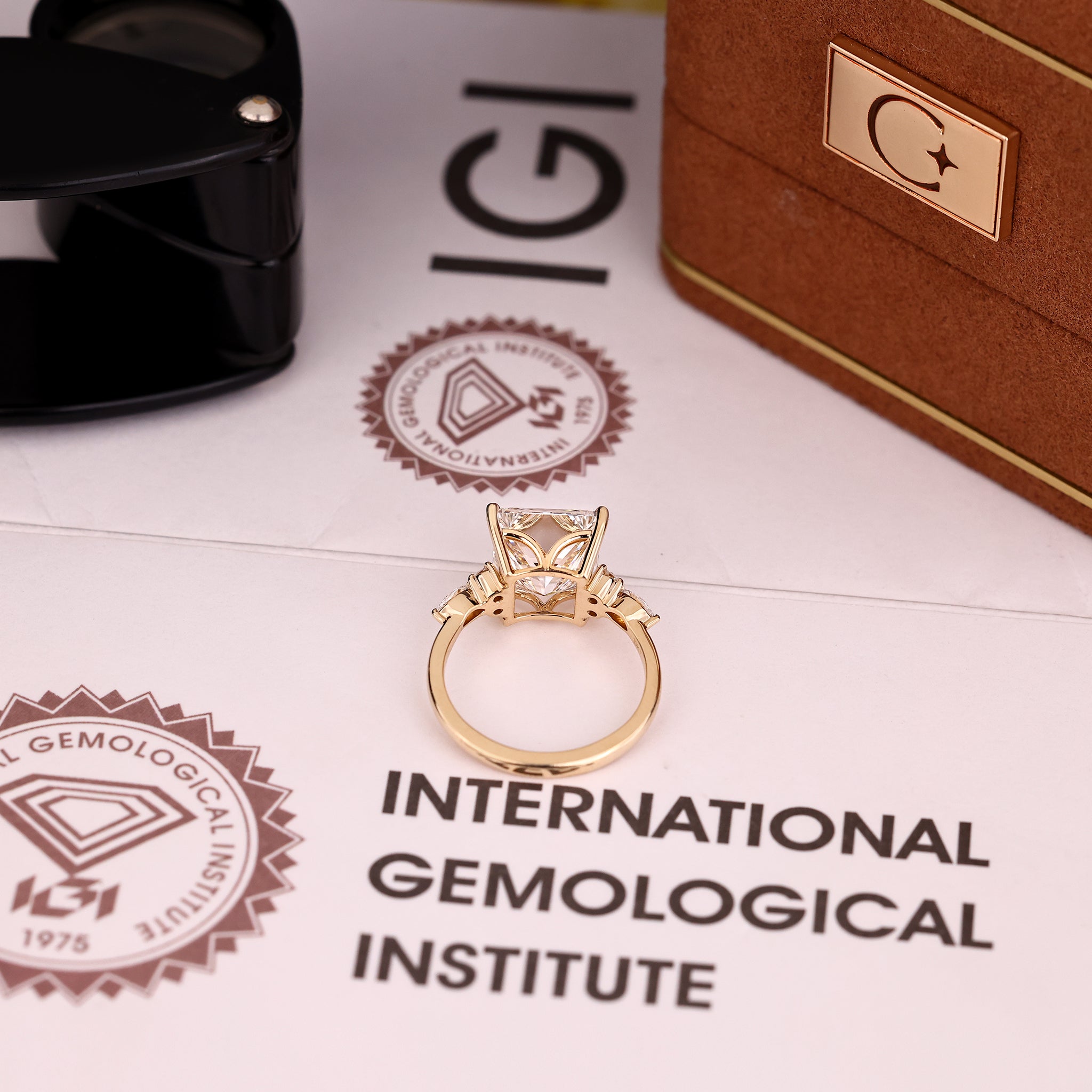 IGI Certified 5 - 7 Carat Princess Cut Diamond Ring in Muse Setting