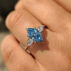 Blue Dutch Marquise Three Stone Ring with Pear Side Stones