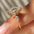 Lozenge Cut Engagement Ring with Kite Cut Side Stone