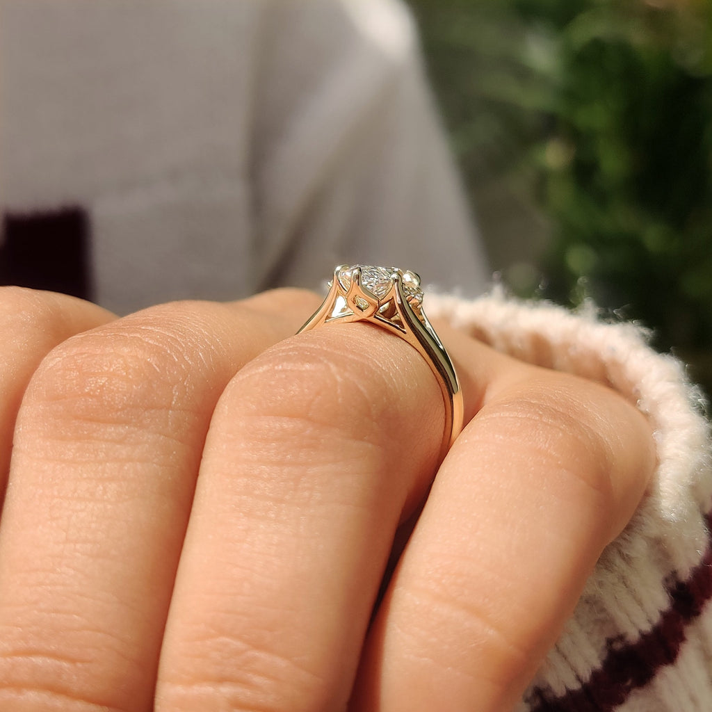 Marquise Diamond Ring In Hidden Flower Pink Ruby