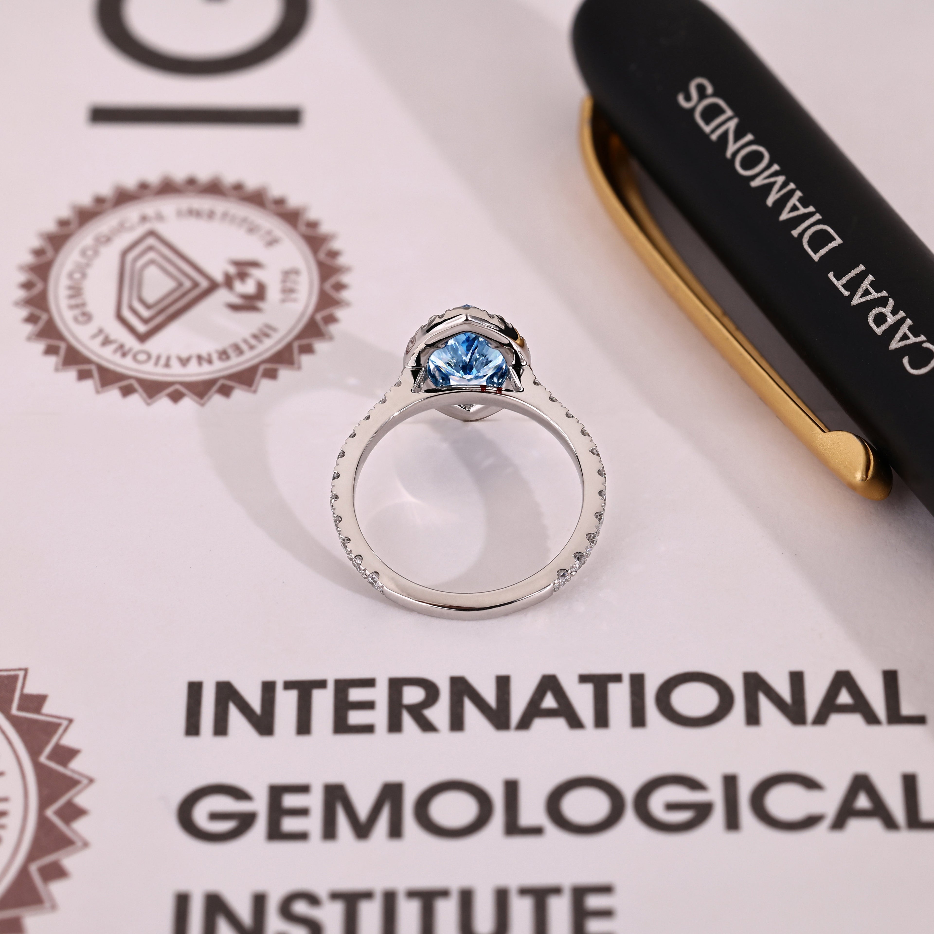 Blue Marquise Cut Diamond Ring in Halo Style